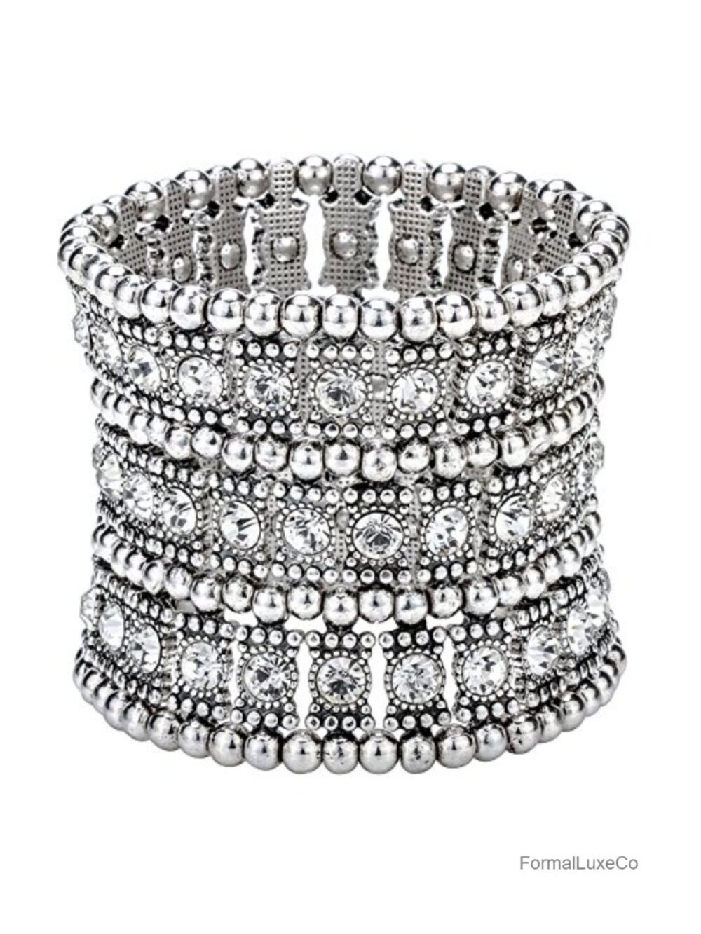 Ballroom Rhinestone Stretch Cuff Bracelet Fit 6.5-7.8 inch Wrist, Alloy Crystal